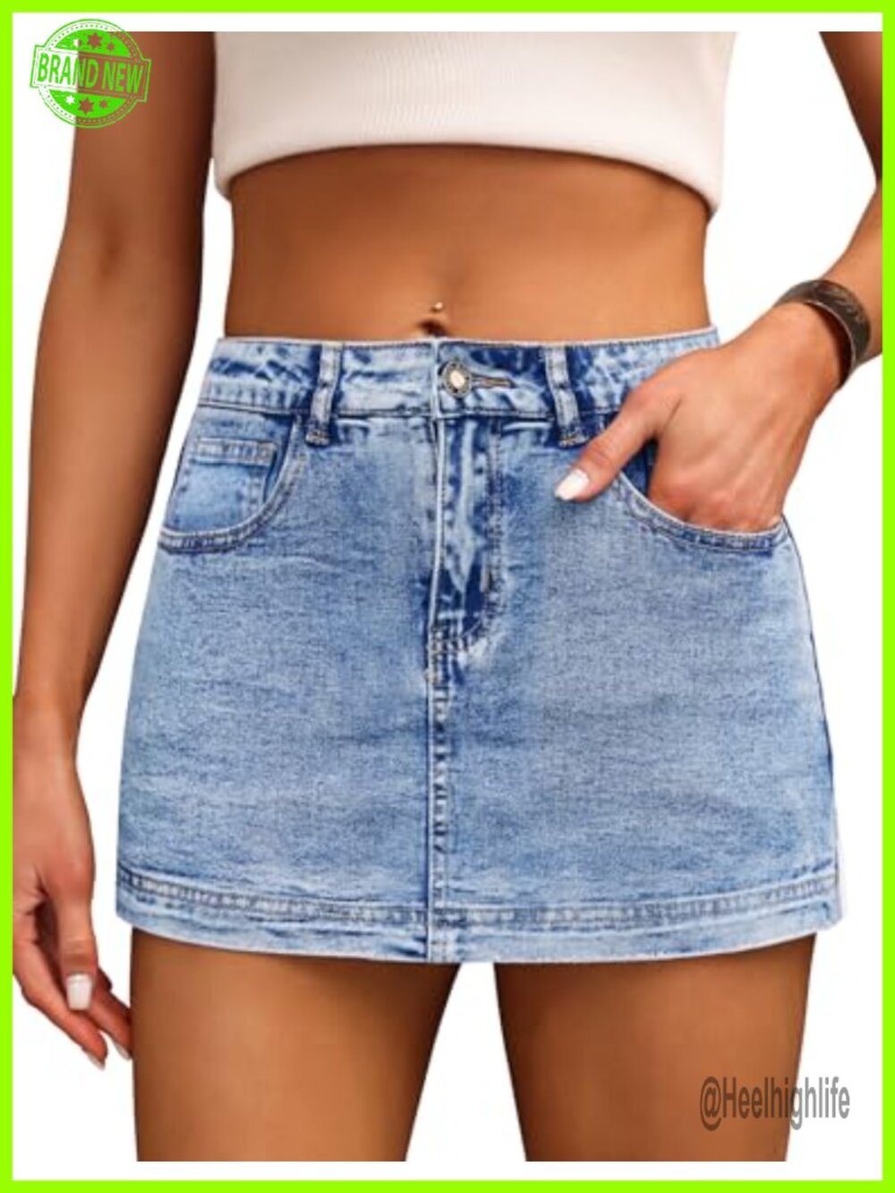 High Waist Denim Skort Stretch Jean Skirt Mini with Pockets